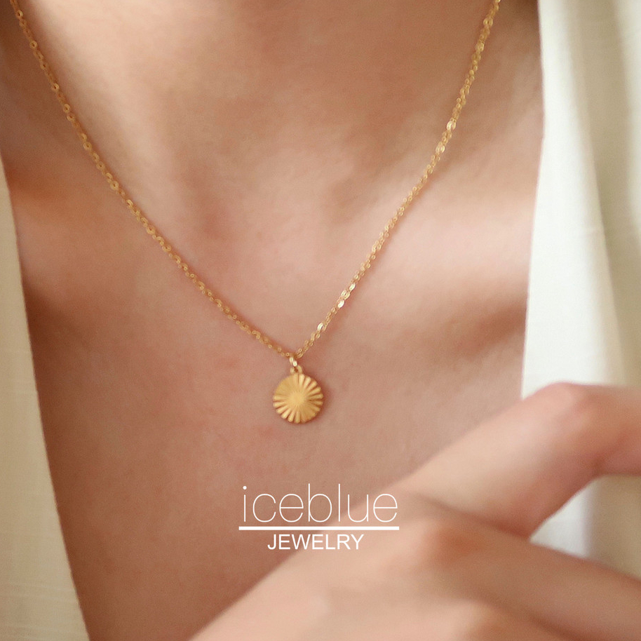 Iceblue-รอบแสงแดดฟันเลื่อยจี้สร้อยคอ18Kทองกันน้ําNon Tarnish 316Lสแตนเลสไทเทเนียมเหล็กสร้อยคอผู้หญิงสาวของขวัญN104