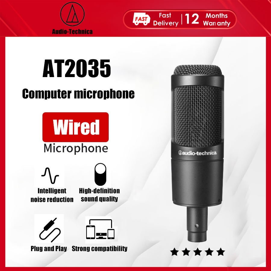 Audio Technica AT2035 studio ไมโครโฟน capacitive เหมาะสําหรับสตูดิโอบันทึกเสียง สตรีมมิ่ง พ็อดแคสต์ ไมโครโฟน XLR บันทึกเพลง K ถ่ายทอดสด ไมโครโฟน