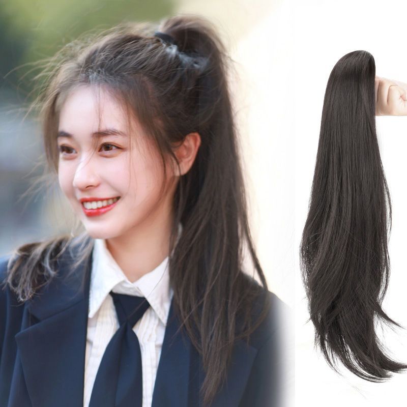 (จัดส่งฟรีในพื้นที่) วิกผมหางม้าสูง 45 เซนติเมตร สำหรับผู้หญิง ดีไซน์ธรรมชาติ พร้อมคลิปหนีบผม