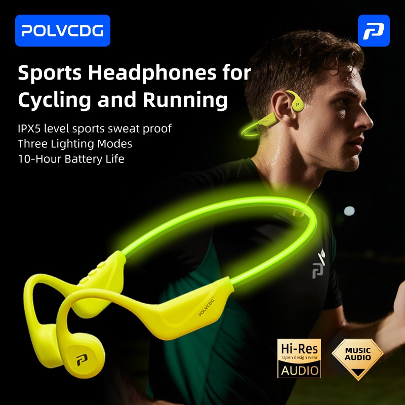 Polvcdg-BDX1PRO- ไม่มีการ์ดหน่วยความจํา ไฟ LED กีฬา Bone Conduction หูฟังบลูทูธ 5.4 วิ่ง/ฟิตเนส/ขี่จักรยานพร้อมไมโครโฟนส่องสว่างกีฬาหูฟัง
