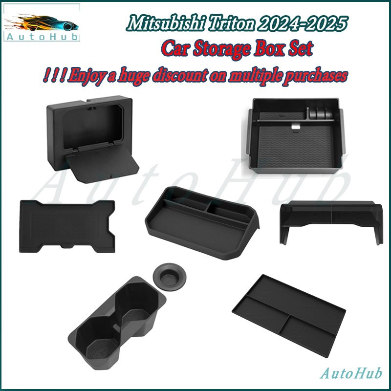 Mitsubishi Triton 2024-2025 กล่องเก็บรถชุดคอนโซลกลางกล่องเก็บที่เท้าแขนกล่องถ้วยน้ําที่นั่งปกชิ้นส่วนรถยนต์อุปกรณ์ภายในรถสติกเกอร์