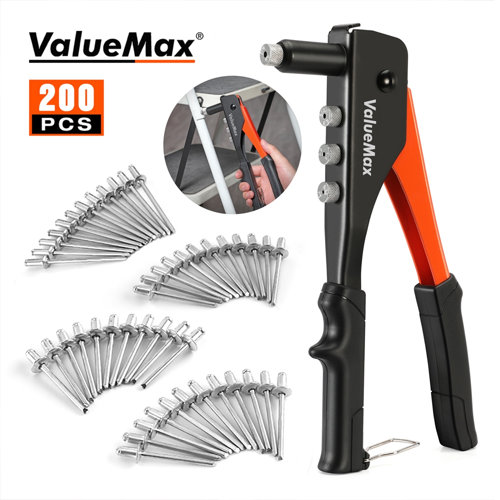 Valuemax 4 In1 Riveter มือ Riveter 200 ชิ้นหัวฉีด Rivet Nut Gun คู่มือ Penekan Rivet Gun ชุด