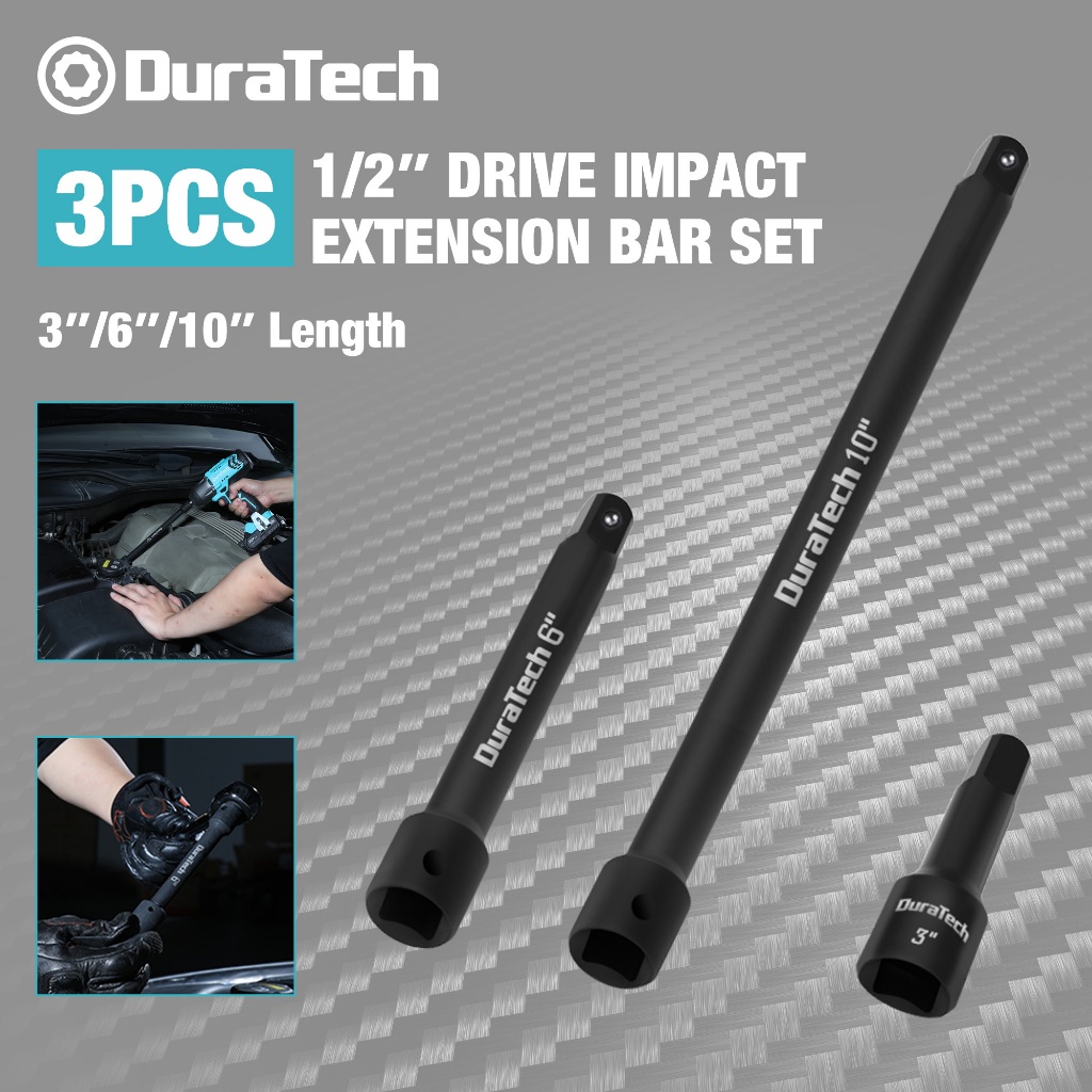 Duratech ชุดบาร์ขยายผลกระทบของไดรฟ์ 1/2" ส่วนขยายซ็อกเก็ต 3 ชิ้น 3, 6 และ 10 ความยาวพรีเมี่ยมเหล็ก CR-V