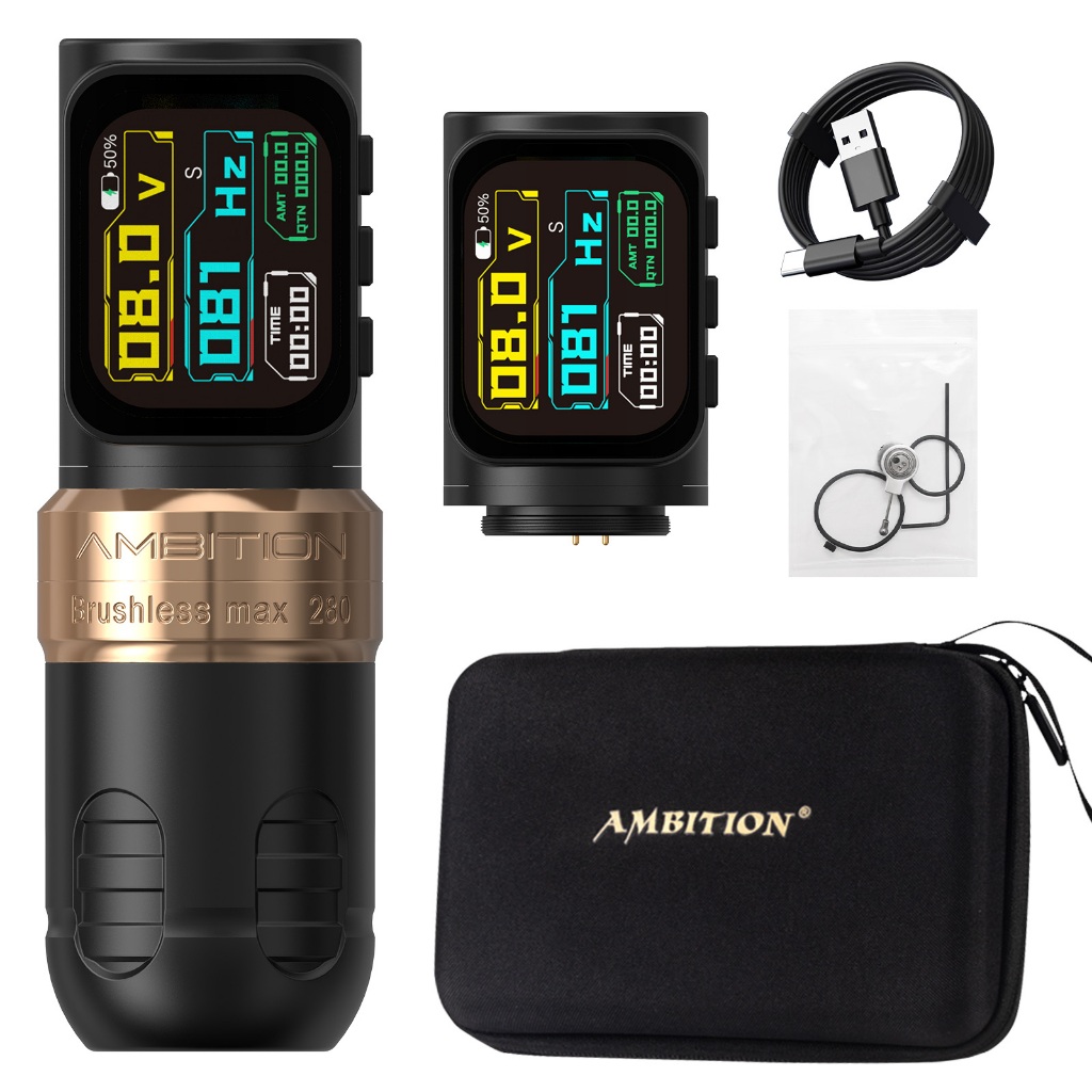 Ambition Ninja max 280P Professional ไดรฟ์โดยตรงโครงสร้างมอเตอร์ไร้แปรงปากกาสักแรงบิดที่แข็งแกร่งการสั่นสะเทือนต่ํา 4.5 มม./3.5 มม.Dual Stroke ปรับ