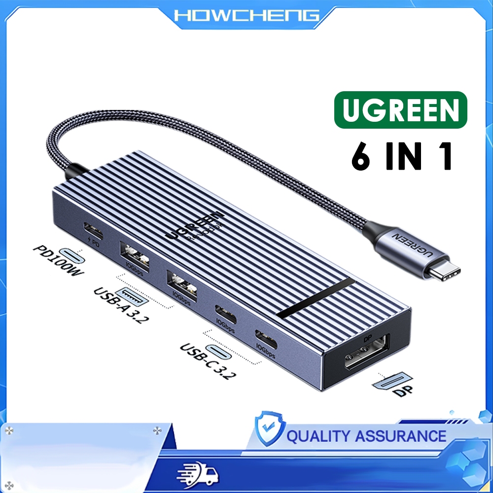 UGREEN ฮับอะแดปเตอร์ Type-C DP 6-in-1 4K 60Hz วิดีโอและข้อมูล 10Gbps