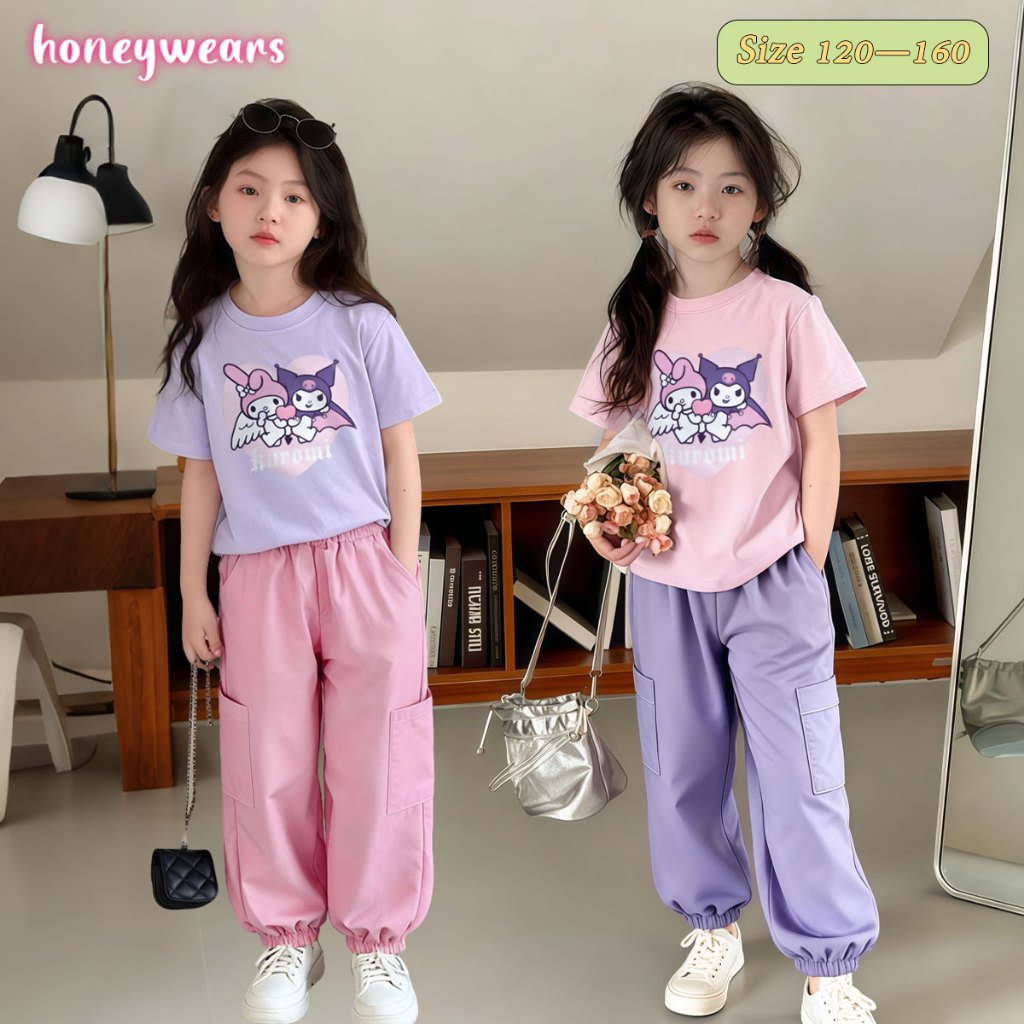 honeywears⚡พร้อมส่ง⚡ชุดกีฬาสำหรับเด็กหญิง ชุดเซ็ทเด็กน่ารัก แบบใหม่จากเกาหลี สบายๆ ผ้านิ่ม แฟชั่น สวยหวาน ใส่ไปโรงเรียนใส่อยู่บ้าน ไซส์ 120-160
