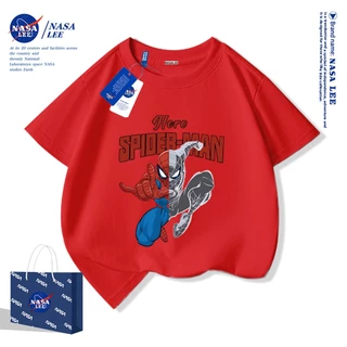 NASA เสื้อยืดแขนสั้นเด็กลายการ์ตูนน่ารัก เสื้อยืดคอกลม ผ้าคอตตอน เสื้อยืดแขนสั้นเด็กลายสไปเดอร์แมน