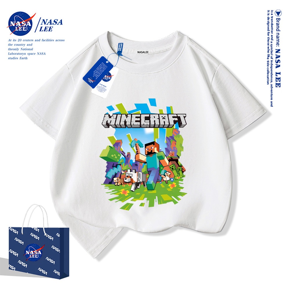 NASA เสื้อยืดเด็กแขนสั้น ลายพิมพ์ทันสมัย ผ้าฝ้ายแท้ 100% สบายและนุ่ม สไตล์เกาหลี คุณภาพดี