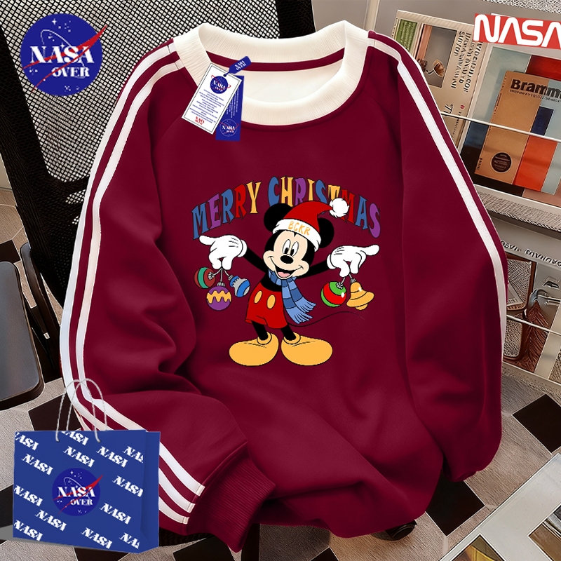 【จัดส่งตลอด 24 ชั่วโมง】🔥NASA Christmas🎄ฤดูใบไม้ร่วง ลำลอง แขนยาว ลายการ์ตูน🐭ยูนิเซ็กส์ oversize สเวตเตอร์คอกลมYG1183