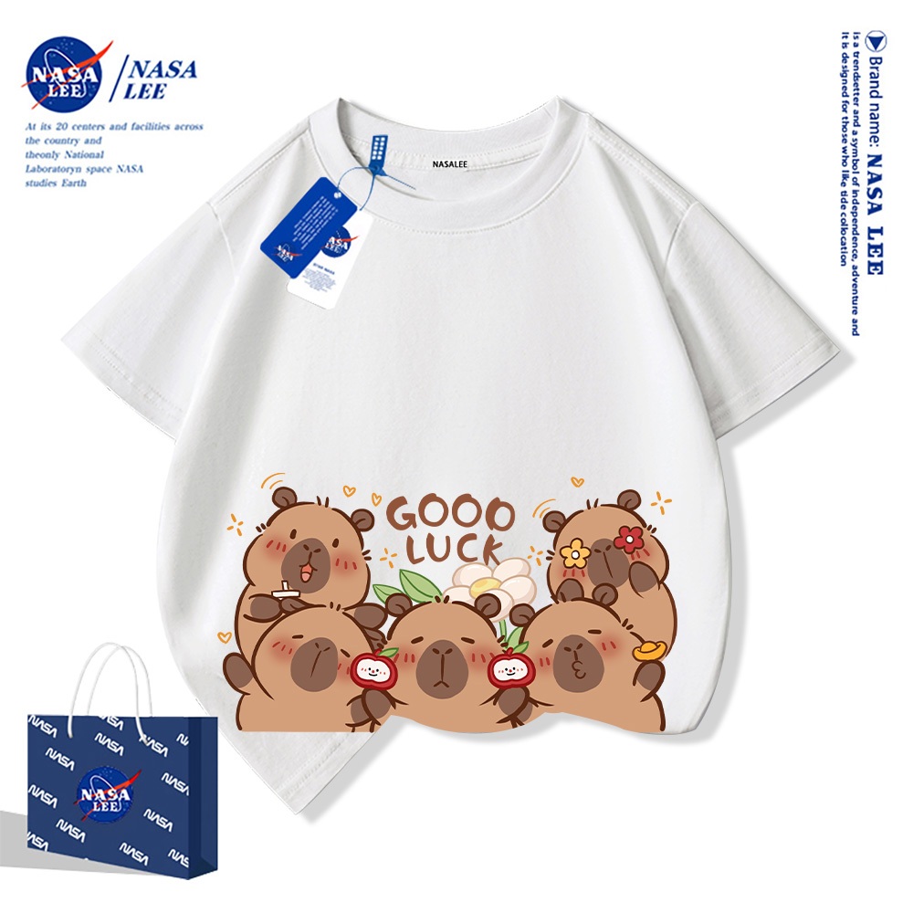NASA เสื้อยืดแขนสั้นเด็ก ลายการ์ตูน ผ้าคอตตอน นุ่มสบาย ใส่สบาย เหมาะสำหรับเด็กผู้ชายและเด็กผู้หญิง