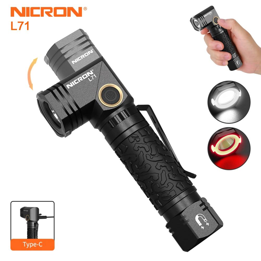 ไฟฉาย Nicron L71 ความสว่าง 1800 lumen, ชาร์จ Type-C, กันน้ำ.IP65, ปรับมุม 90° เหมาะสำหรับการเดินป่าและตั้งแคมป์กลางแจ้ง