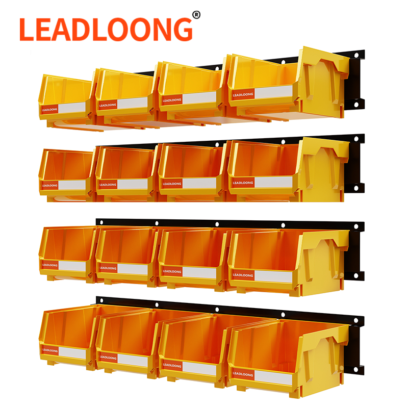 LEADLOONG ตัวจัดระเบียบเครื่องมือติดผนังที่ดีที่สุด – รางโลหะที่ทนทานพร้อมถังเก็บพลาสติก 16 ช่องสําหรับสกรู ถั่ว สลักเกลียว และอื่นๆ – โซลูชันองค์กรโรงรถที่มีประสิทธิภาพ