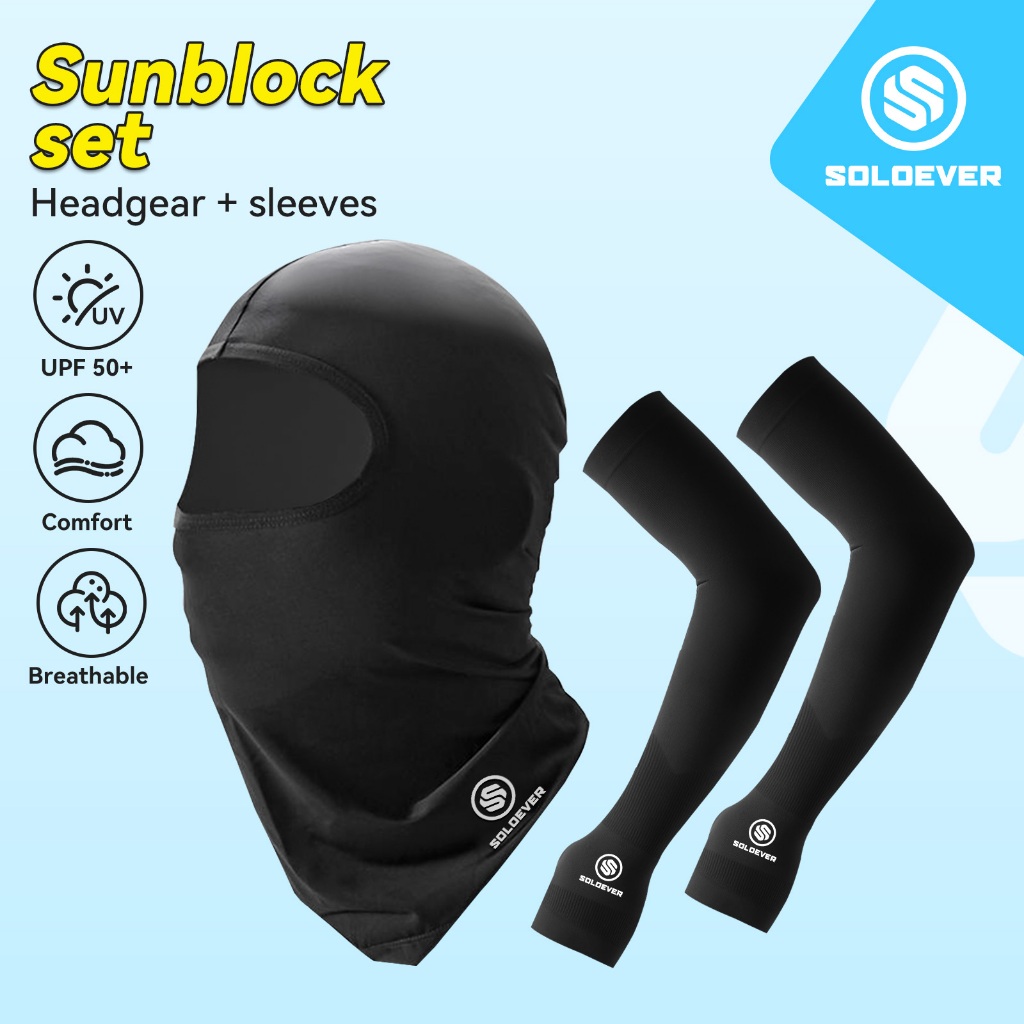 【TH Delivery 】【ซื้อ 1 แถม 1】SOLOEVER เซ็ตแขนเสื้อและหมวกคลุมกันแดด UPF50+กันแดดเต็มหน้า ระบายอากาศดี สำหรับขี่จักรยานและกลางแจ้ง