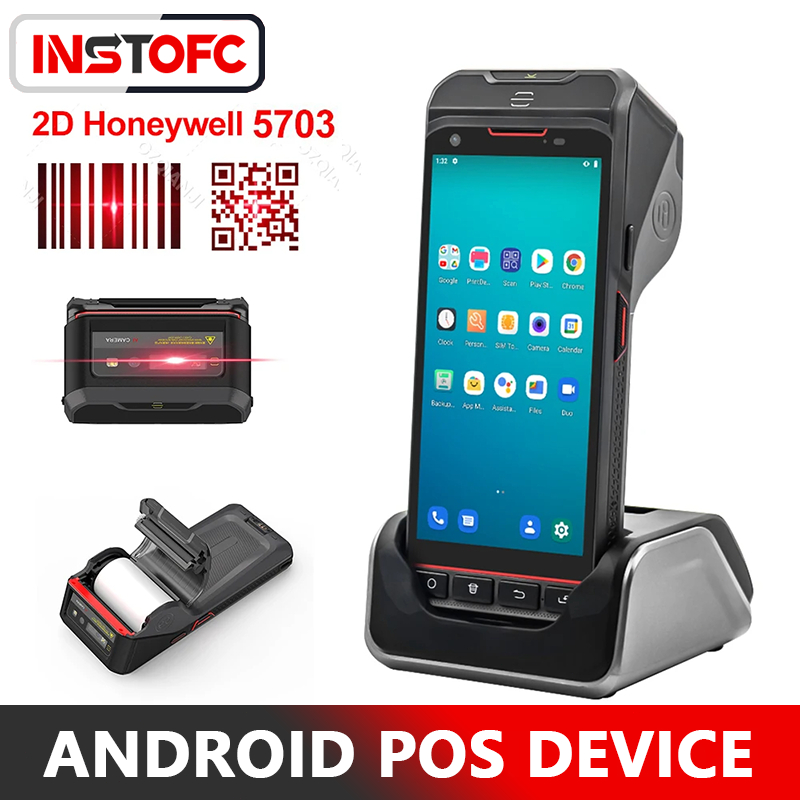 Android POS PDA เทอร์มินัลมือถือ 1D 2D Honeywell Scanner 58mm Thermal Paper Label Sticker Printer