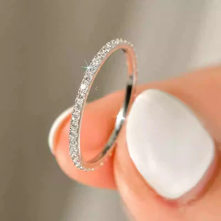 WKLQLQ แหวนเพชรสวิส (CZ) 0.005ct แหวนผู้หญิงสไตล์เกาหลี แหวนเงินแท้ 92.5 แนะนำซ้อนได้