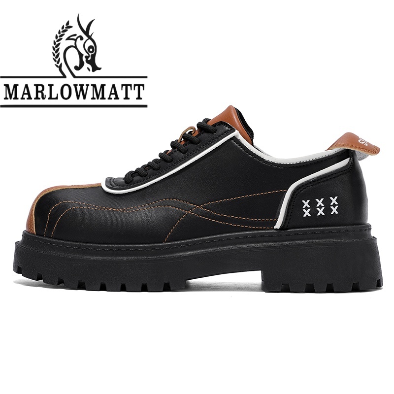 รองเท้าผู้ชาย Marlowmatt | พื้นรองเท้าหนาระบายอากาศกันลื่นเพิ่มความสูง 5CM | รองเท้าหนังแฟชั่นหัวโต