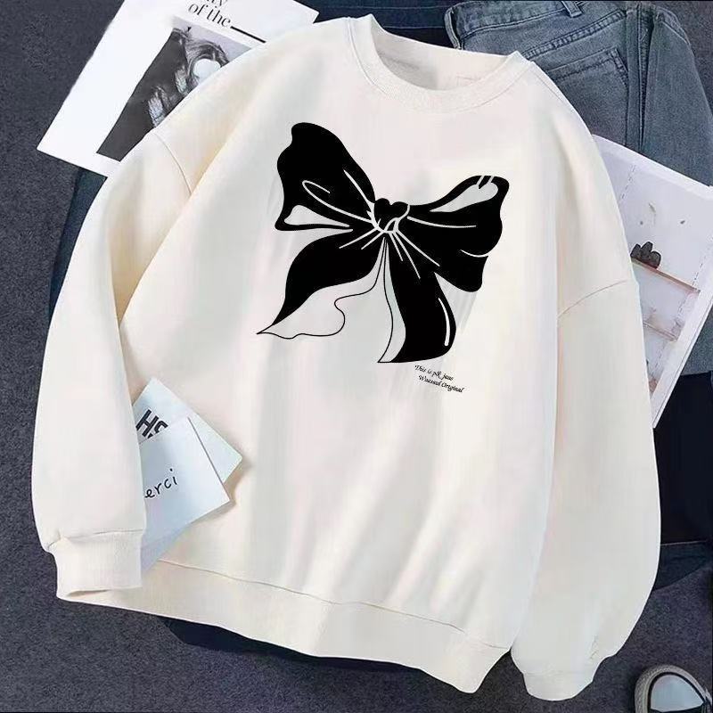 COD（พร้อมส่งจากกรุงเทพ）เสื้อสเวตเตอร์ผู้หญิงคอกลมผ้าฝ้ายแท้ แขนยาว ไม่มีฮู้ด สไตล์เกาหลี หลวม ใส่ได้หลายโอกาส สไตล์มหาวิทยาลัย