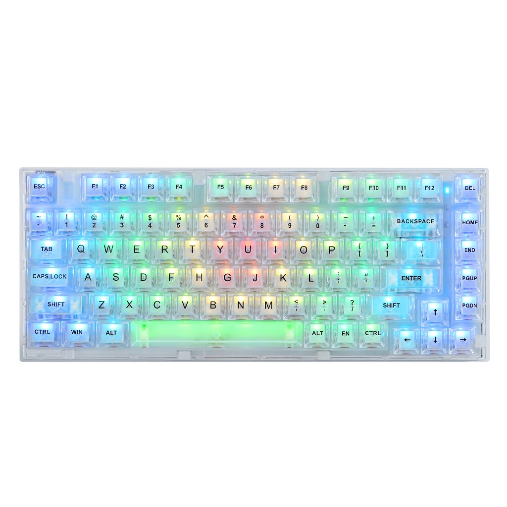 YUNZII X75/X75PRO สีขาว คีย์บอร์ดเชิงกลแบบถอดเปลี่ยนได้ 82 คีย์, ปุ่มกดโปร่งใส, ตัวยึดปะเก็น RGB, ไร
