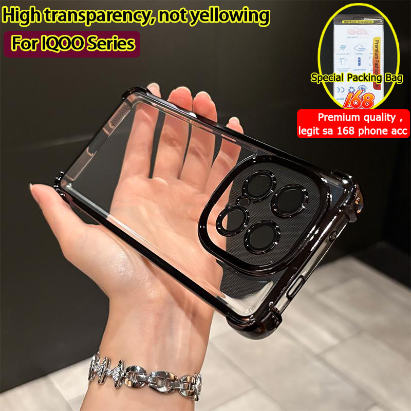 เคส  IQOO Neo 10 5G IQOO 12 13 15 15R เคส iQOO Z10 Z9 Z9X 15Turbo 5G เคสกันกระแทกแบบใสวุ้นพร้อมตัวป้องกันเลนส์กล้อง เคสโทรศัพท์ ถุงลมนิรภัยหนา ขอบชุบด้วยไฟฟ้าใสหรูหรา