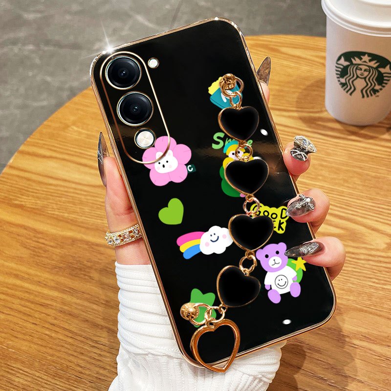 YBD เคสโทรศัพท์สําหรับ Vivo Y19S Y29 T4X Y04 4G Y29S 5G Y19E Y76 Y76S 4G สร้อยข้อมือรูปหัวใจพร้อมเปล