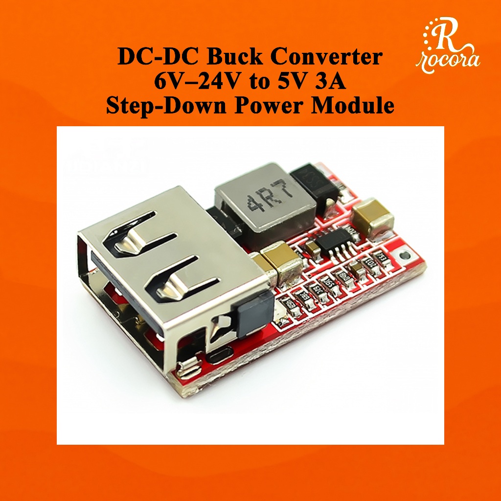 โมดูลแปลงไฟ DC-DC ประสิทธิภาพ 97.5% 6V–24V เป็น 5V 3A ตัวแปลงแรงดัน พร้อมพอร์ต USB สำหรับชาร์จโทรศัพท์ในรถยนต์