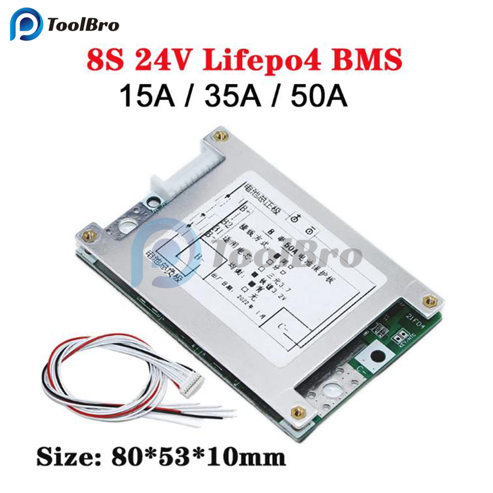 Lifepo4 BMS 8S 24V 15A/35A/50A พร้อม PCM overcharge และ overdischarge สั้นวงจรป้องกันสําหรับ 24V 8S 