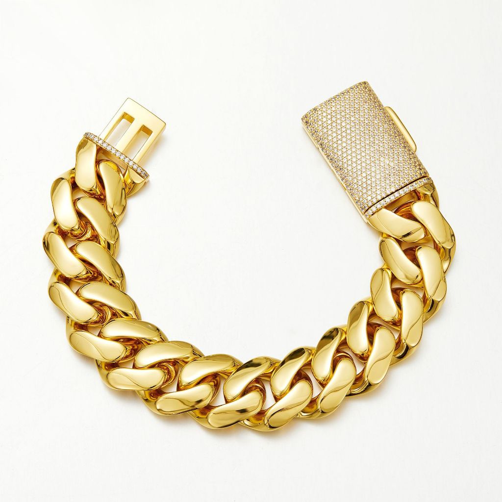 สร้อยข้อมือสแตนเลสสไตล์ฮิปฮอป Cuban Miami Link Chain สำหรับชาย พร้อมลายบลิงหรูหรา