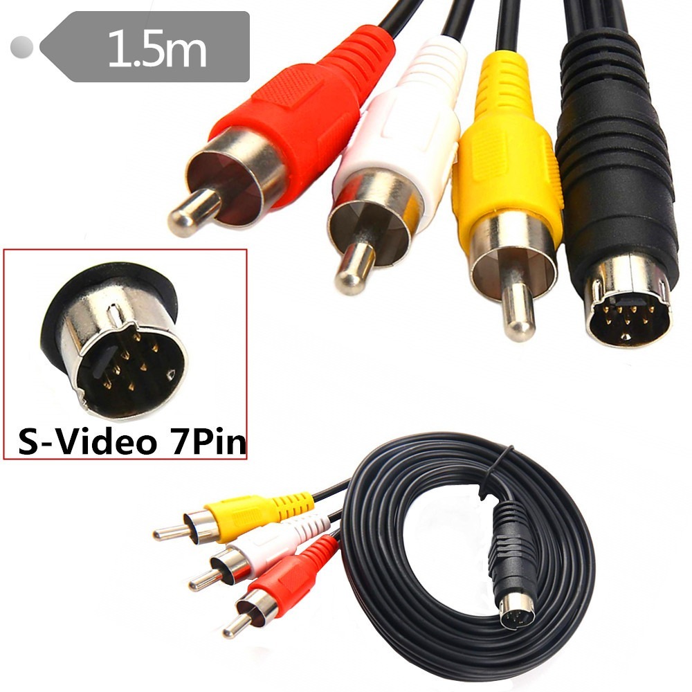S-Video Cable Mini DIN 7 Pin Male to 3 RCA Male Video Cable สาย AV S Terminal 7 Pin to 3 สาย RCA,1.5