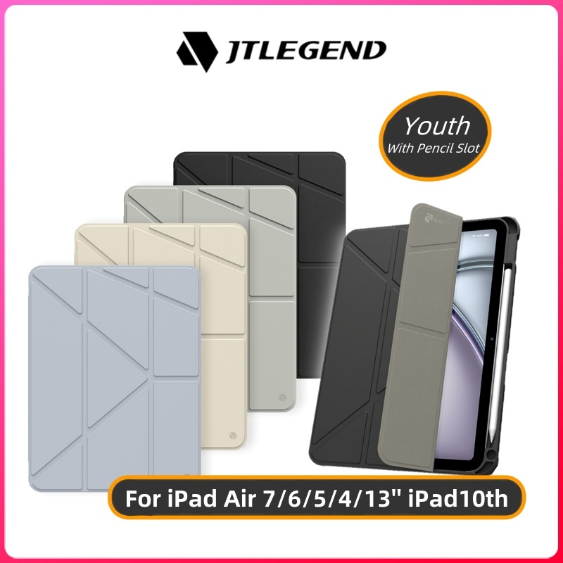 JTLEGEND Youth Clear Magnetic Stand Case with Pencil Slot for iPad Air7/6/5/4/13" (2024/2025)/iPad10