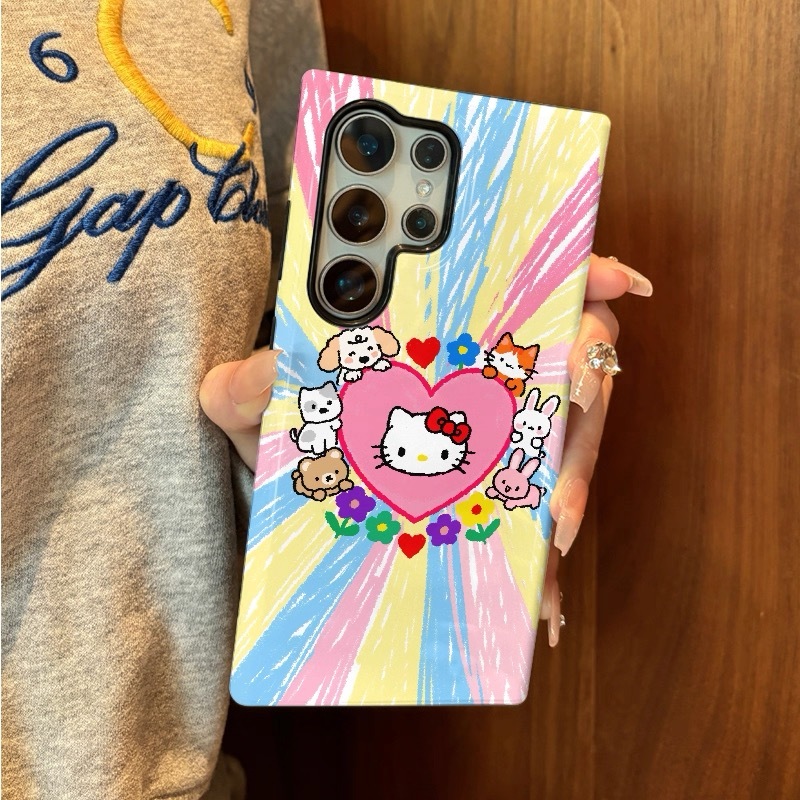 เคสป้องกันสองในหนึ่งเดียวลายแมวสีรุ้งเหมาะสําหรับ Samsung su22u s23 plus s23FE s24 s25 plus A55 A56 A36 เคสโทรศัพท์มือถือสองในหนึ่งเดียว