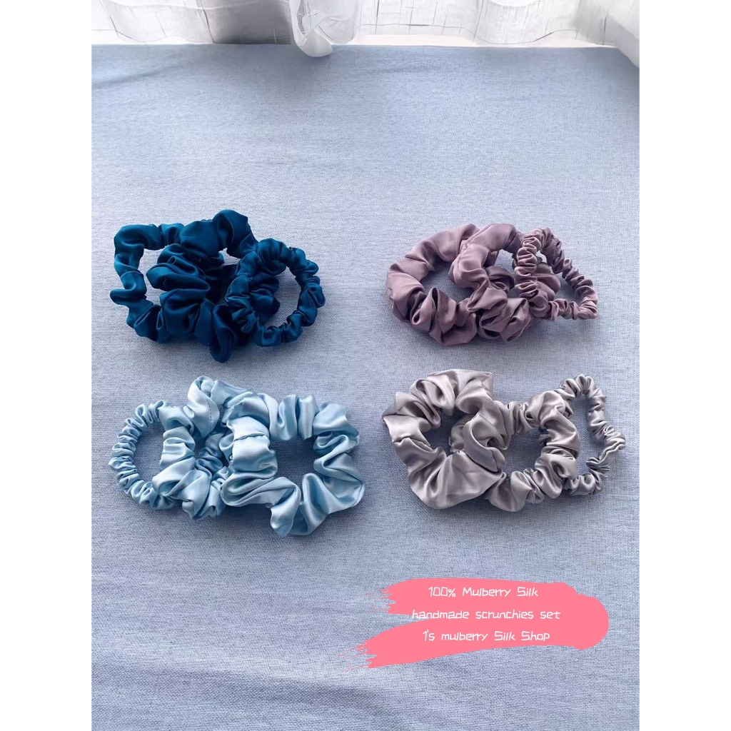 100% Mulberry SIlk Scrunchies 1CM 2CM 3CM Bundle sale 22Momme Pure Silk hair tie ที่คาดผมสําหรับผู้หญิงของขวัญ Idea Handmade