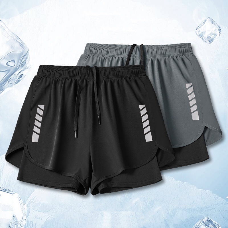 กางเกงกีฬาขาสั้นซับในสองชั้น Unisex ดูดซับเหงื่อ แห้งไว ระบายอากาศดี