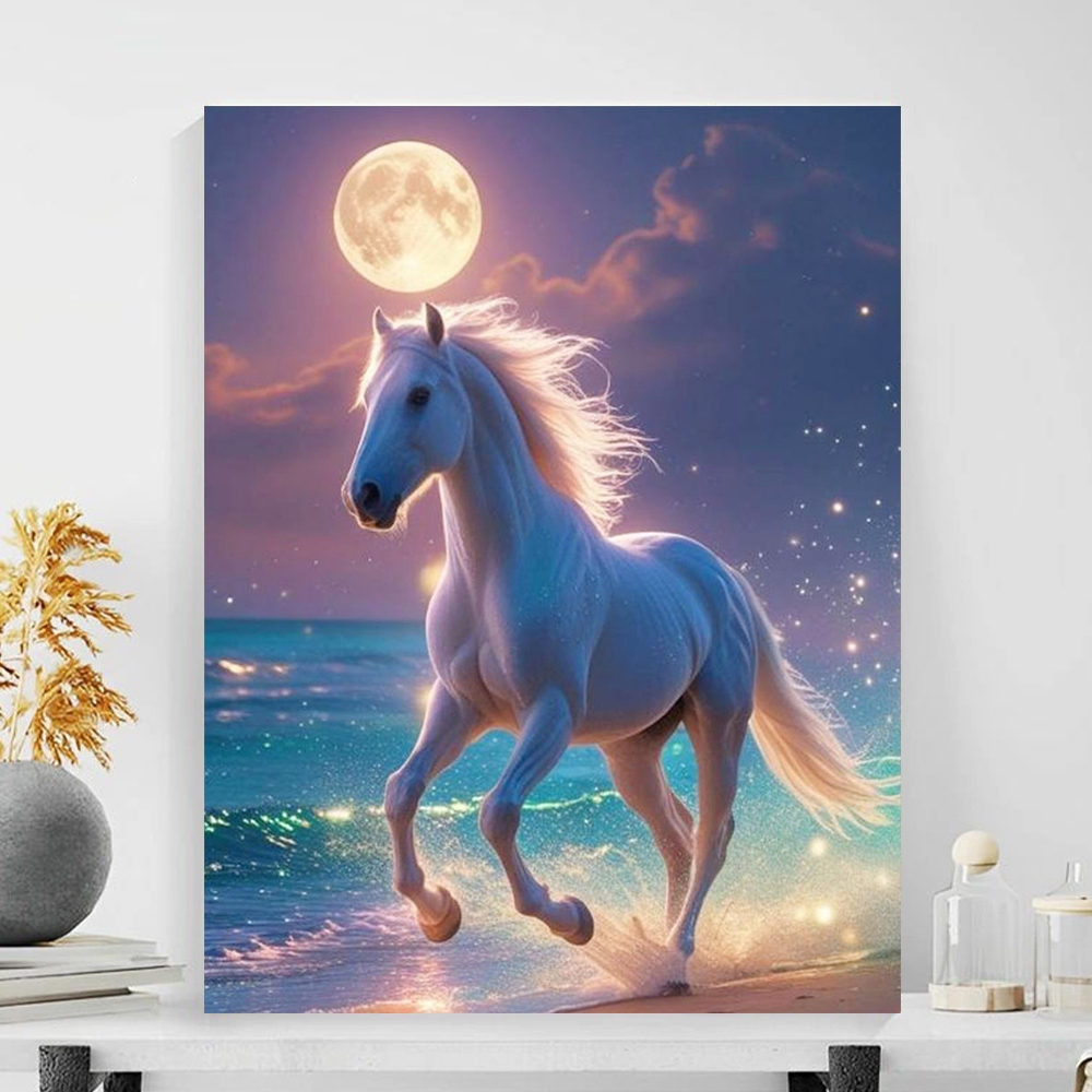 ACANDYL DIY ระบายสีตามตัวเลข Celestial Horse & Ocean ตกแต่ง 30*40 ซม.พร้อมกรอบ - ลมหายใจ DIY Art ชุดของขวัญที่ไม่ซ้ํากัน Home Living Decor