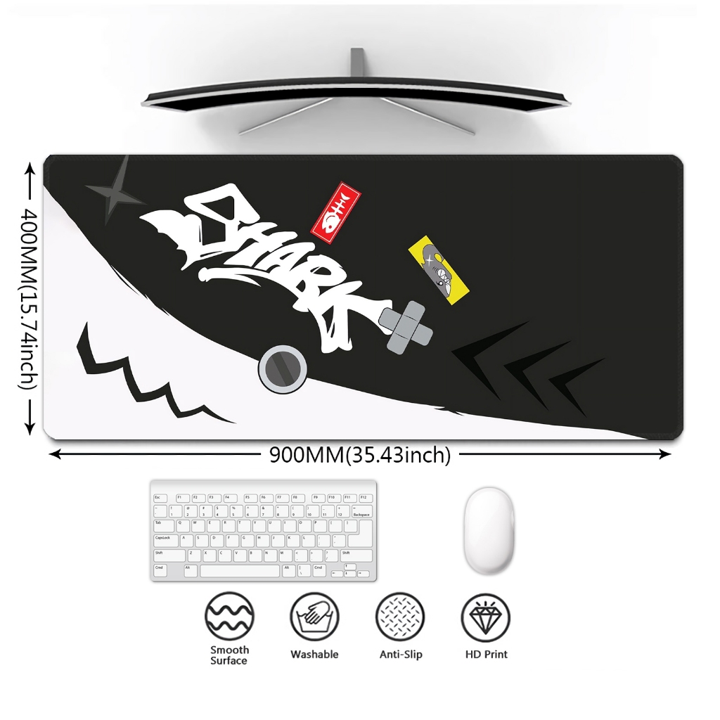 แผ่นรองเมาส์สําหรับเล่นเกม Graffiti Art Shark Theme Mousepad ขนาดใหญ่ปรับแต่งแผ่นรองเมาส์ขยายแผ่นรองโต๊ะ