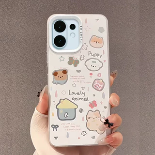 เคส Vivo V60 V50 V40 V50 Lite V30 Y200 Y19S V29 V29E 5G เคส Vivo V40 V30 Pro เคสน่ารักแมวการ์ตูนสุนัขกันกระแทกพร้อมแผ่นรองหลังซิลิโคนนุ่มขอบโทรศัพท์สําหรับนักเรียนหญิง