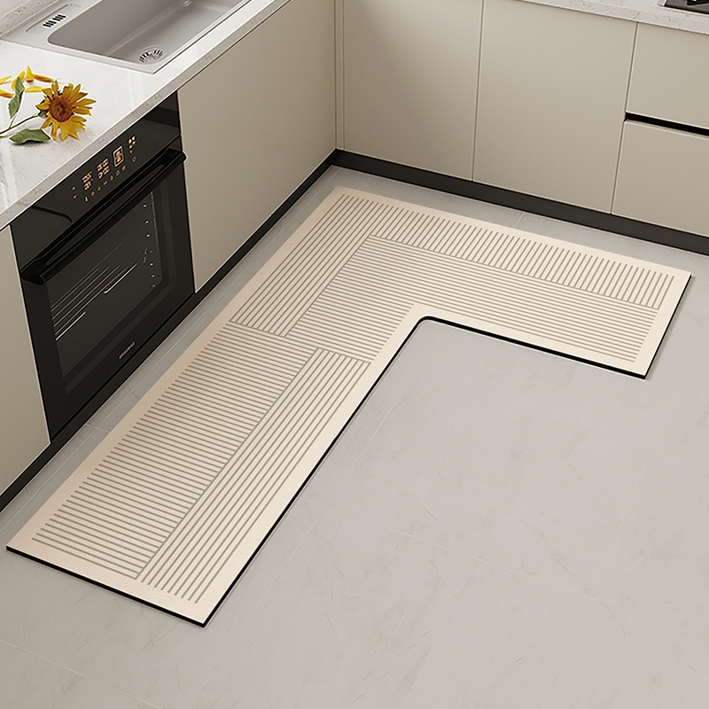 พรมห้องครัว วัสดุโคลนไดอะตอม พรมเช็ดเท้าลายทางรูปตัวแอลสไตล์โมเดิร์น ขนาด 80*120*45 cm และ 100*120*45 cm เป็นมิตรกับสิ่งแวดล้อม มีสุขภาพดี และไม่มีกลิ่น ทนต่อคราบน้ำมัน ดูดซับได้สูง และทำความสะอาดง่าย พรมกันลื่น พรมเช็ดเท้ากันลื่น พรมปูพื้นห้องครัว - รูปที่ 3