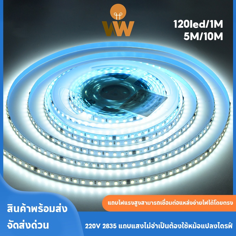 2835 LED ไฟ แถบแสงเปลือย AC220v แถบไฟแรงดันสูง ไม่จำเป็นต้องใช้หม้อแปลง แถบไฟตกแต่งบ้าน 5m/10m ติดตั้งง่ายด้วยกาวด้านหลัง