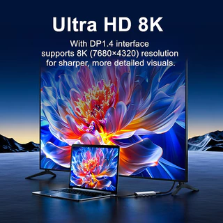 SAMZHE USB C ถึง DP Hub อะแดปเตอร์ 8K60Hz 5-in-1 Docking Station PD100W สําหรับ iPhone 15 Macbook Pro iPad รองรับ Thunderbolt 3/4 ประเภท C ถึง 8K Displayport 1.4 32.4Gbps