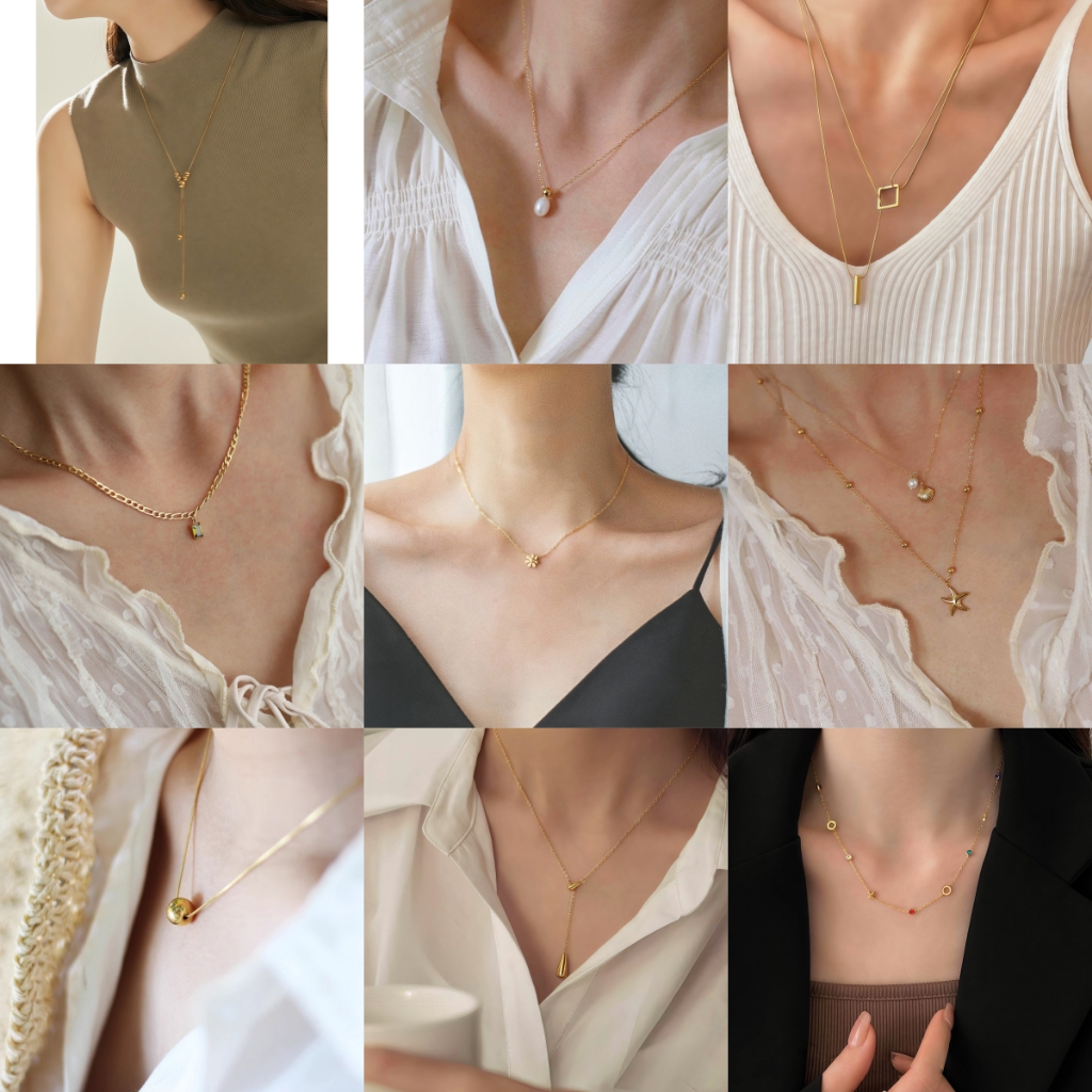 Love2Self WXL2 Vintage สแตนเลสผู้หญิงสร้อยคอ Non Tarnish Gold ผีเสื้อ Daisy เพชรสร้อยคอไข่มุก