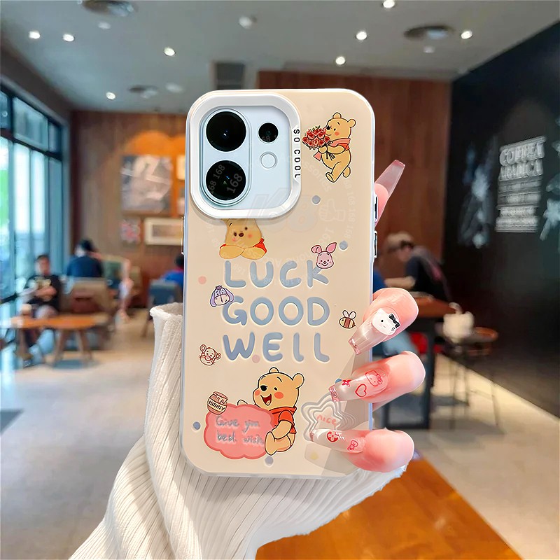 เคส Vivo V60 V70 FE V50 V40 V50 Lite V30 Y200 V29 5G เคส Vivo V40 V30 Pro Case เคสกันกระแทก Winnie the Pooh และ Lotso Bear เคสหรูหรา ชุบปุ่มแข็ง เคลือบด้าน เคสสําหรับผู้หญิงและผู้ชาย