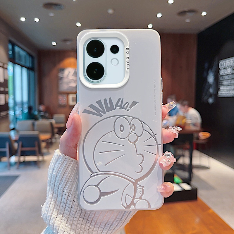 เคส Vivo V60 V70 V50 V40 Lite V30 Y200 X200 V70 FE 5G เคส Vivo V40 V30 Pro Doraemon เคสน่ารักการ์ตูนโดราเอมอนกันกระแทกเคสโทรศัพท์ด้านแข็งแผ่นหลังซิลิโคนนุ่มขอบโทรศัพท์