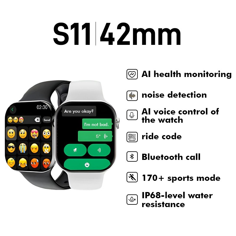 S11 42 มม.นาฬิกาสมาร์ทบลูทูธโทรกันน้ํากีฬาโหมดการตรวจสอบสุขภาพฟังก์ชั่น AI
