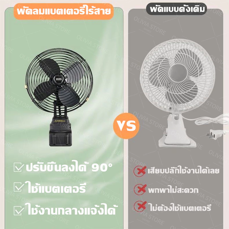 พัดลมไร้สาย 8 นิ้ว แบตเตอรี่ 2 ก้อน thumbnail 7