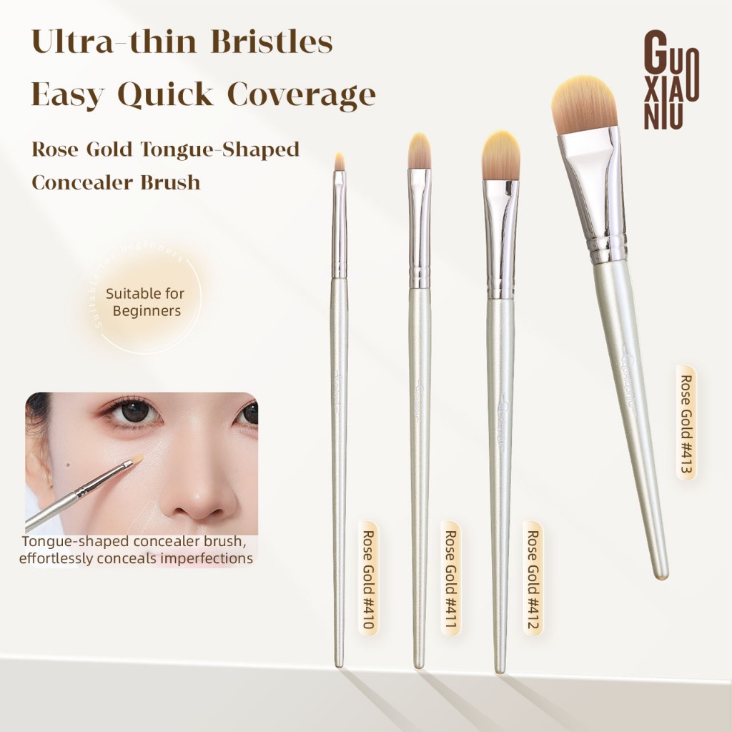 【ซื้อ 4 รับของขวัญฟรี】GUOXIAONIU 4PCS แปรงคอนซีลเลอร์รูปลิ้นแปรงรองพื้นแปรงแต่งหน้าบางเฉียบไม่มีรอยต่อแม้ผสม