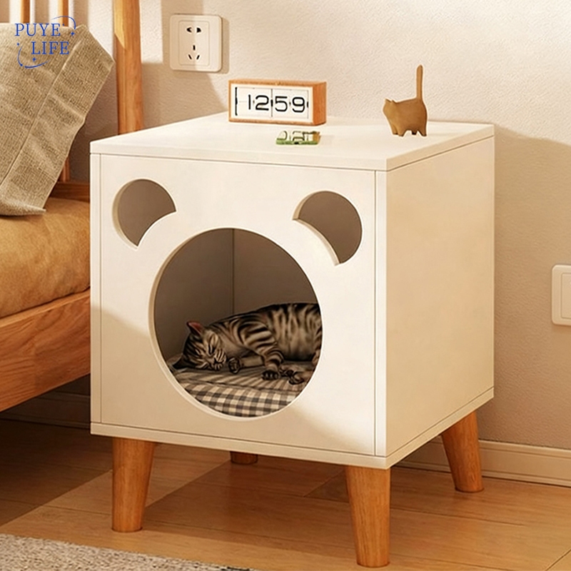 โต๊ะข้างเตียง ตู้ข้างเตียงแมว โต๊ะข้างเตียงอเนกประสงค์ โต๊ะข้างเตียงไม้เนื้อแข็ง แข็งแรงทนทาน ติดตั้งง่าย