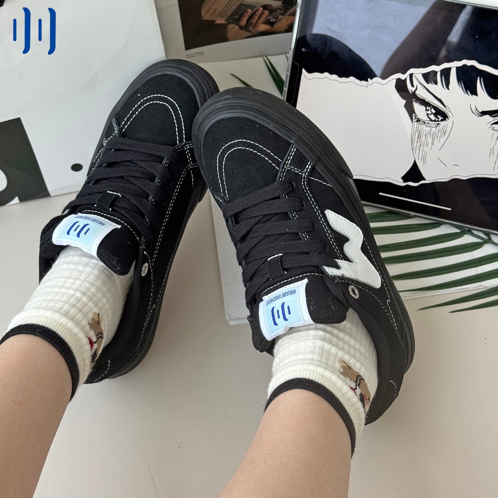 Ollie81050 Ollieskate สีดํา Samurai สี Suede ผ้าใบเย็บแฟชั่นสบายๆผู้ชายผู้หญิงรองเท้าสเก็ตบอร์ดกีฬาร