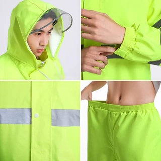 Raincoat Suit พร้อมส่ง ชุดกันฝนหนา เสื้อกางเกง มีแถบสะท้อนแสง หมวกติดเสื้อ สีเขียว กันฝนขี่รถมอเตอร์ไซค์