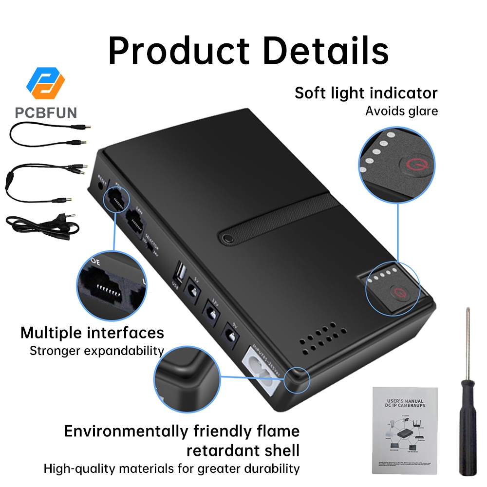 Pcbfun 1018L เครื่องสํารองไฟ DC เครื่องสํารองไฟ UPS Power Router Optical Cat อะแดปเตอร์ในตัว 5V9V12V/15V/24V (ไม่มีแบตเตอรี่)