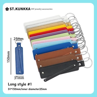 St.kunkka PU พวงกุญแจ พวงกุญแจหนัง Rhinestone สีเงินเงา จี้กุญแจป้องกันการสูญหายที่กำหนดเอง