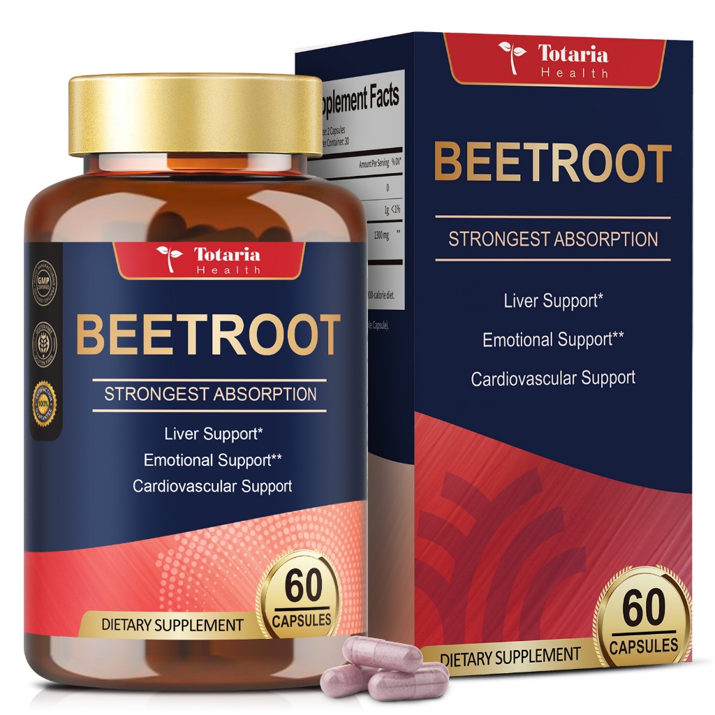 Totaria Organic Beet Root Capsules – ผงบีทรูท 1300 มก. สําหรับพลังงานและความอดทนตามธรรมชาติ, ตับ, Mood & Heart Support